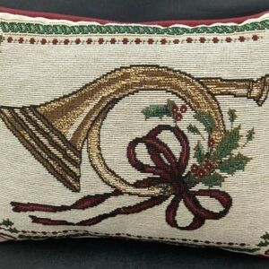 Tapestry French Horn  Embroidered Christmas Accent Throw Pillow Holiday Decor